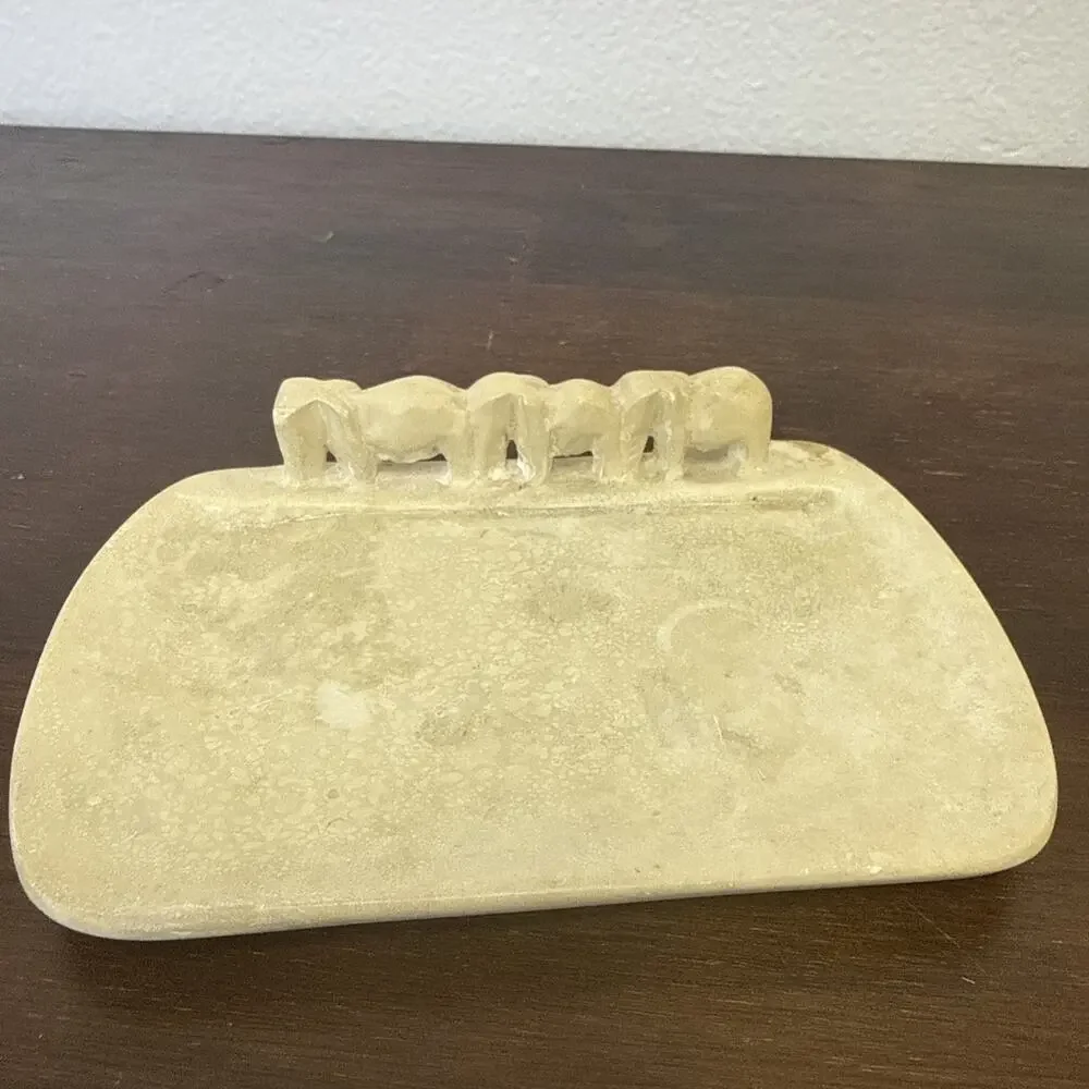 Elephant Hand Carved Soapstone Trinket Box Marching Elephants African